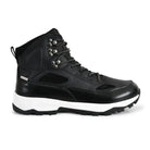 Black Adventra men's waterproof edge mid-high ankle trekking shoes with sturdy laces and rugged sole for outdoor hiking