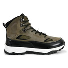 Adventra men's waterproof edge mid-high ankle trekking shoes in green, featuring rugged soles and supportive ankle design.