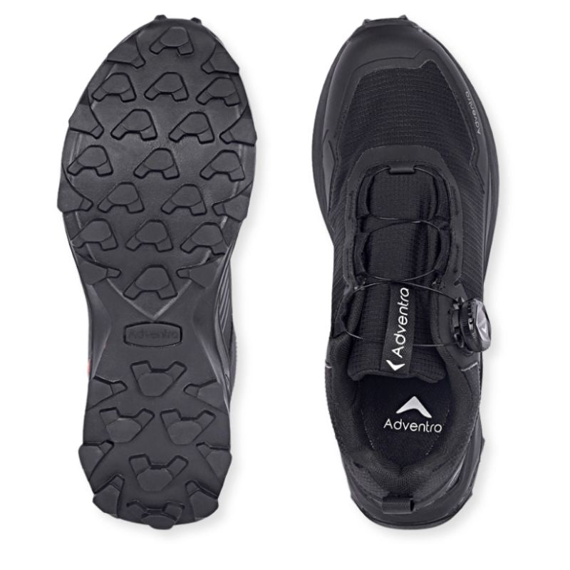 Adventra men's waterproof hiking shoes with low ankle cut and ultra grip soles, designed for durable outdoor trekking.