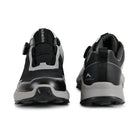 Adventra men's waterproof hiking shoes in black and gray with low ankle design and ultra grip sole, suitable for outdoor adventures.
