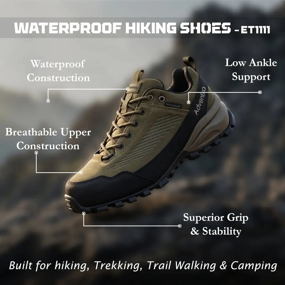 Adventra Men’s Waterproof Low Ankle Hiking Shoes| Anti-Skid Trekking & Outdoor Shoes - Shoes