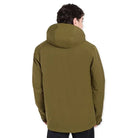 Green Adventra men's waterproof winter hiking jacket with hood, insulated for cold weather, suitable for temperatures down to -10°C.
