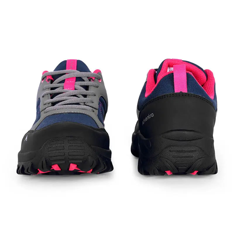 Pink Adventra Women's Low Ankle Hiking Shoes with durable soles and supportive design, ideal for outdoor adventures.