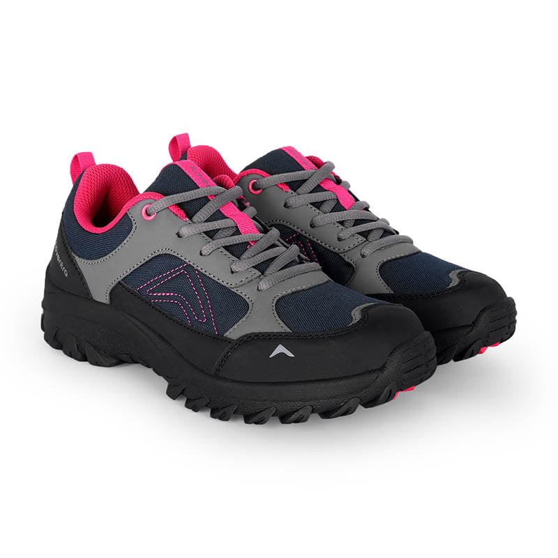 Pink Adventra Women's Low Ankle Hiking Shoes with breathable mesh and sturdy sole, designed for outdoor hiking and adventure.
