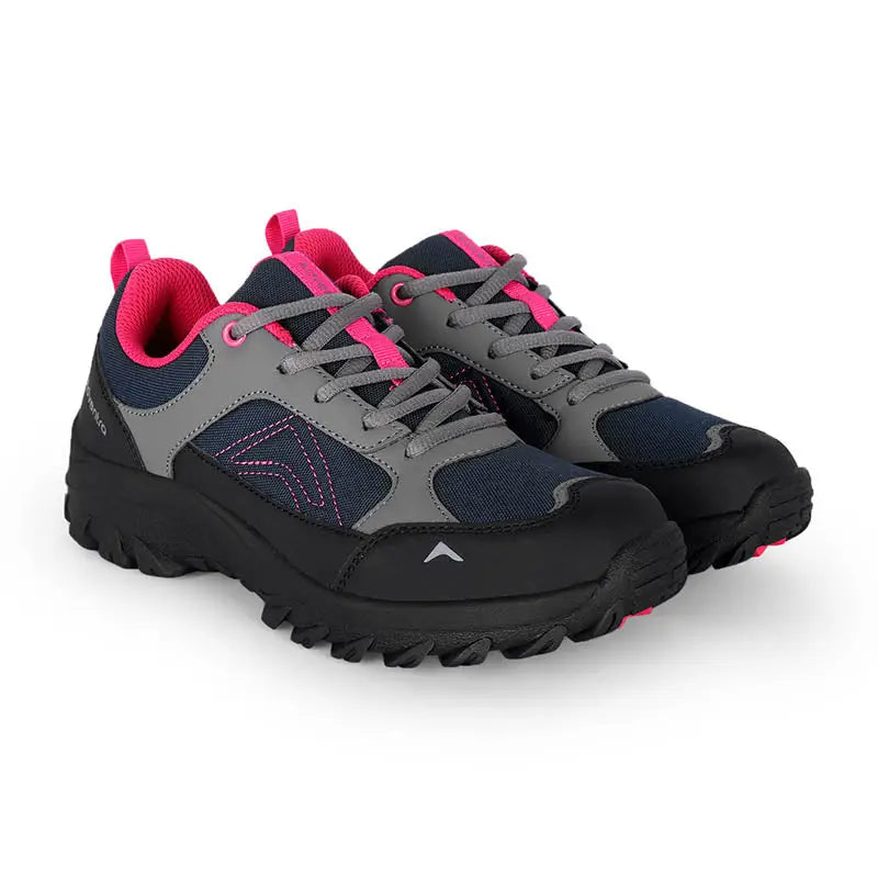Pink Adventra Women's Low Ankle Hiking Shoes with breathable mesh and sturdy sole, designed for outdoor hiking and adventure.