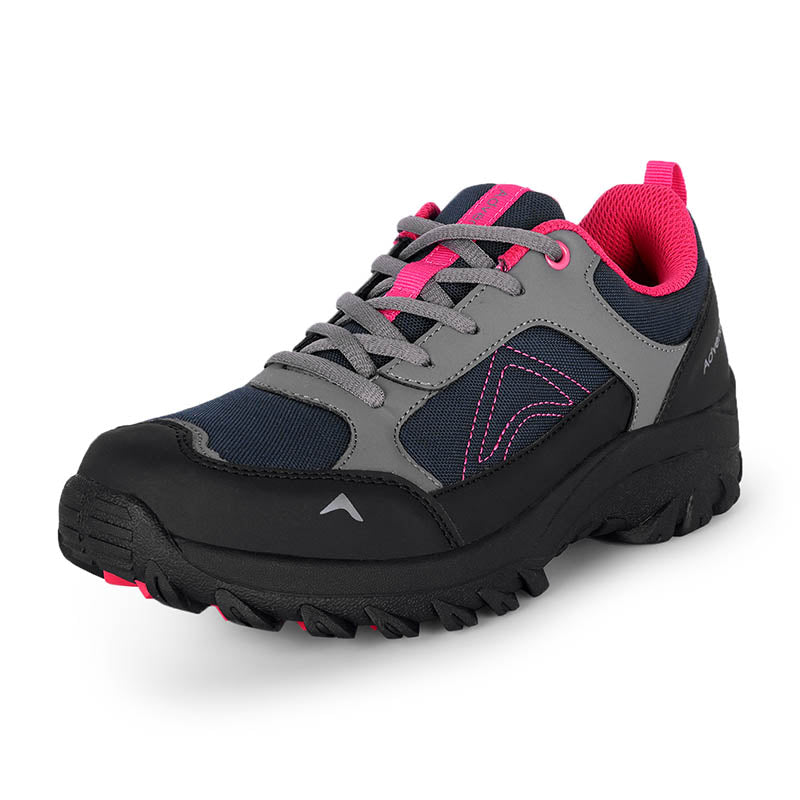 Pink Adventra Women's Low Ankle Hiking Shoes with cushioned soles and durable grip, designed for outdoor adventures.