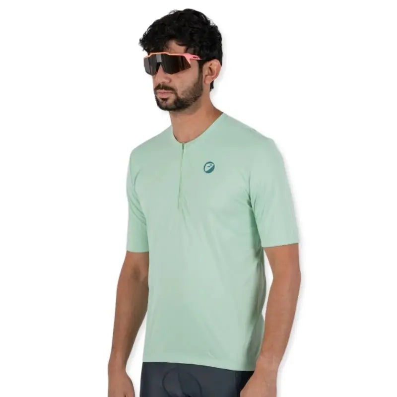Apace men's cruise cycling T-shirt in mint green, lightweight fabric, short sleeves, and casual fit for active wear.