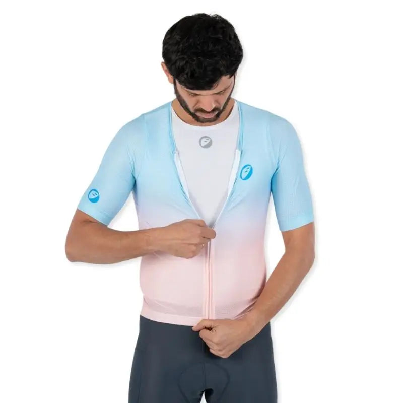 Apace men's cycling baselayer mesh cooling shirt in white with breathable fabric and fitted design for active performance.