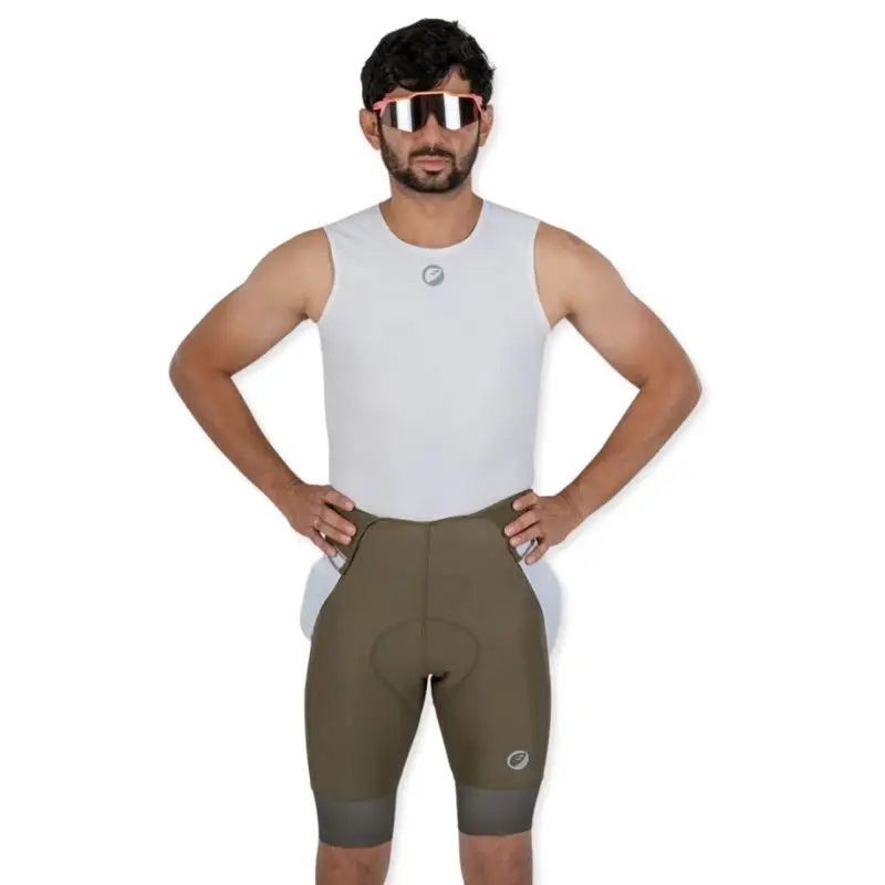 Apace men's cycling baselayer mesh cooling shirt in white with breathable fabric and fitted design, suitable for active cycling.