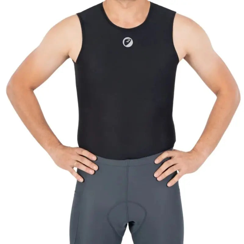 Apace men's cycling baselayer mesh cooling shirt in black, designed for moisture-wicking and breathability during riding.