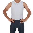 Apace men's cycling baselayer mesh cooling shirt in white, designed for breathability and moisture-wicking during rides.