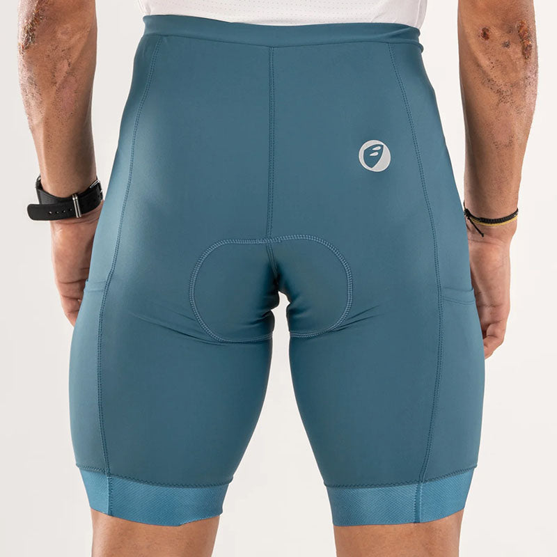 Apace men's cycling endurance bibless shorts in teal, designed for comfort and performance during long rides.