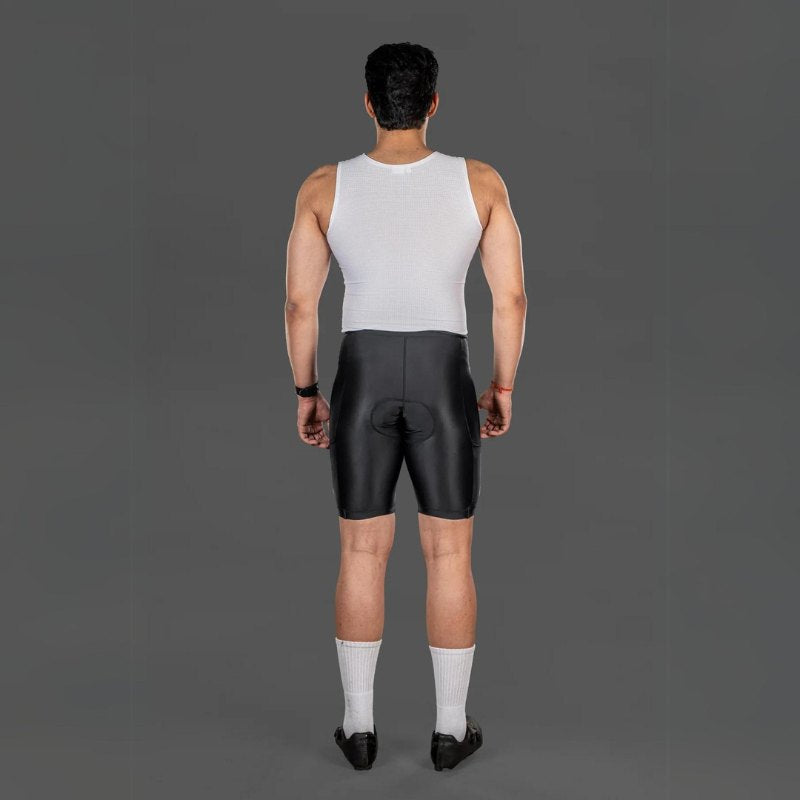 Apace men's cycling gel padded shorts in black with a sleek design, ideal for comfortable bike riding.
