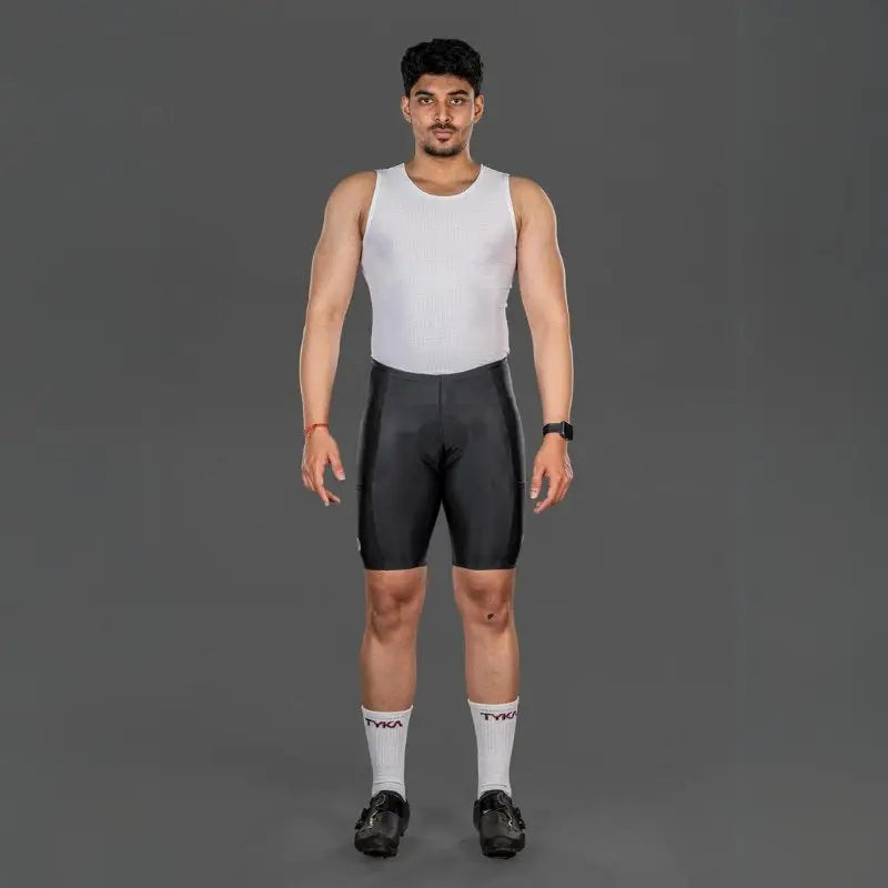 Apace men's cycling gel padded shorts in black, featuring comfortable padded design and athletic fit for cycling activities.