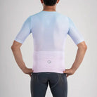 Apace men's cycling race fit jersey in sky blue, lightweight fabric with short sleeves and front zipper for aerodynamic riding.