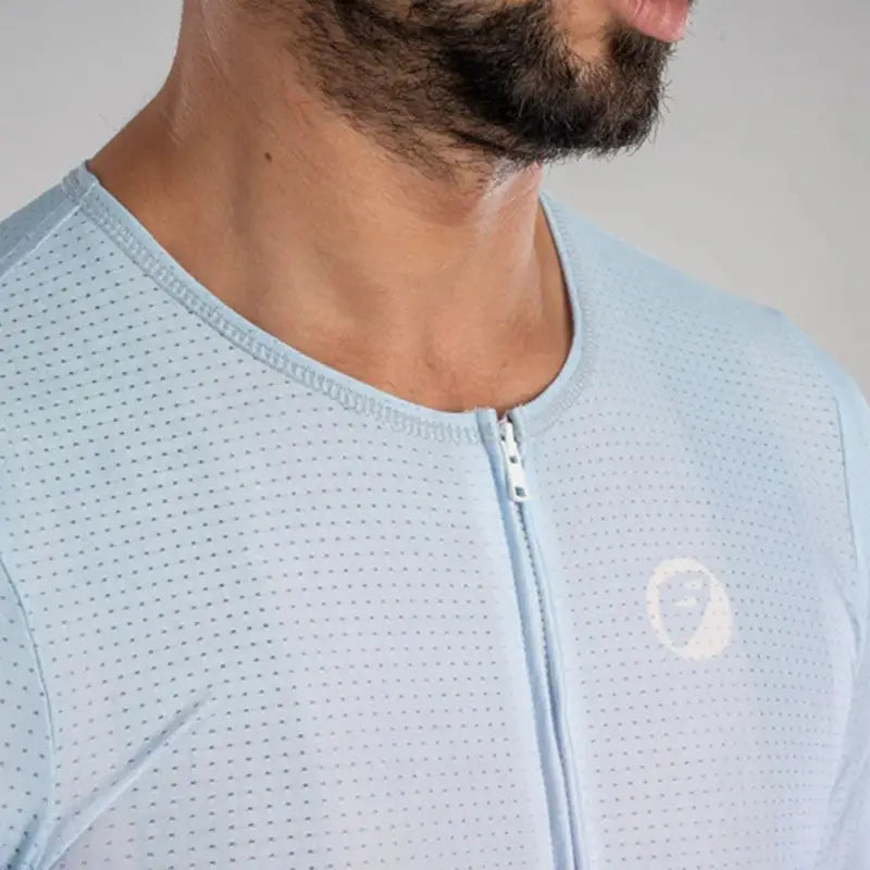 Apace men's cycling race fit jersey in sky blue with race fit design, short sleeves, and technical fabric for performance.