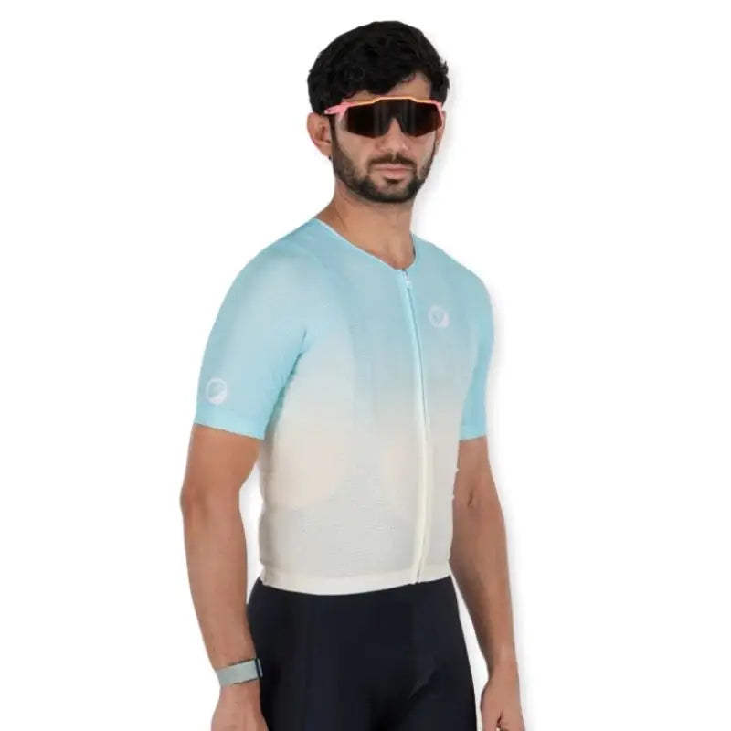 Apace Men's Elite Fit Cycling Jersey in navy with short sleeves, breathable fabric, and subtle branding.