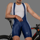 Apace Men's Explore cycling bib shorts in navy, showing the fitted stretch fabric and adjustable straps for comfortable riding.