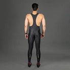 Apace men's gel padded cycling bib full tights shorts, close-up view of black cycle shorts with padded seat and fitted design.