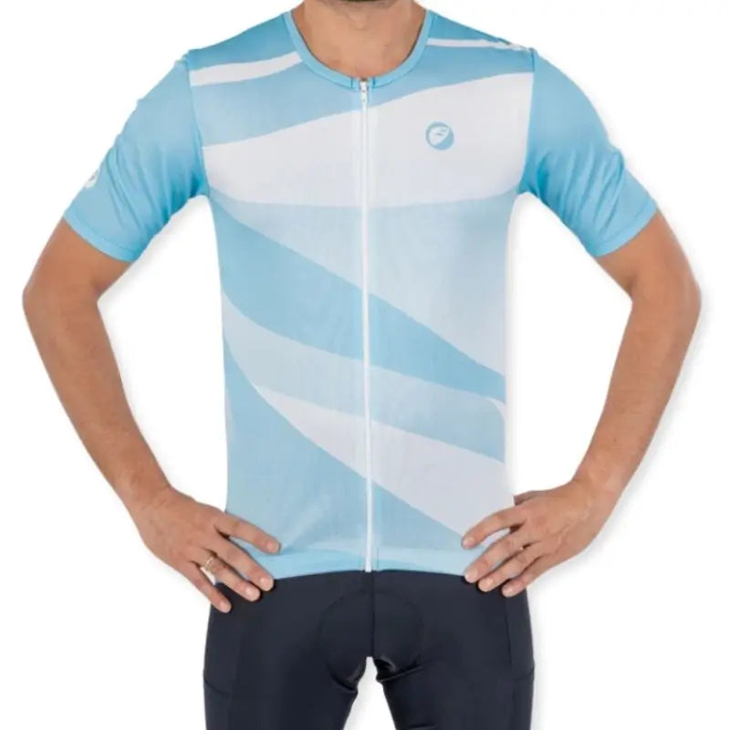 Apace men's relaxed fit cycling jersey in navy blue with short sleeves, featuring a front zipper and breathable fabric.