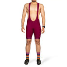 Apace men's special edition crimson racing bib shorts for cycling, featuring sleek design and lightweight, breathable fabric.