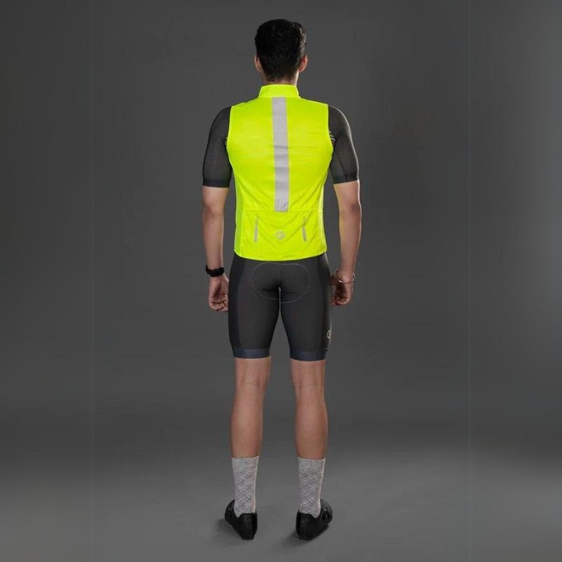 Apace men's sleeveless sports gilet shirt in neon color, lightweight and athletic, displayed on a mannequin.