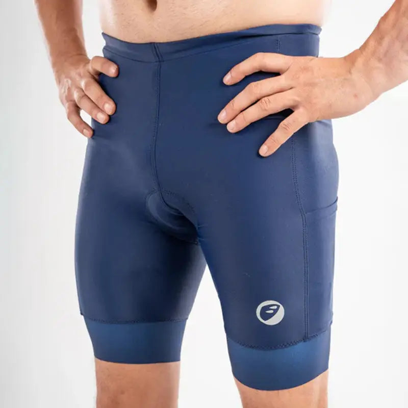 Apace men's triathlon racing cycle shorts in blue with black accents, designed for comfort and performance during cycling and triathlons.