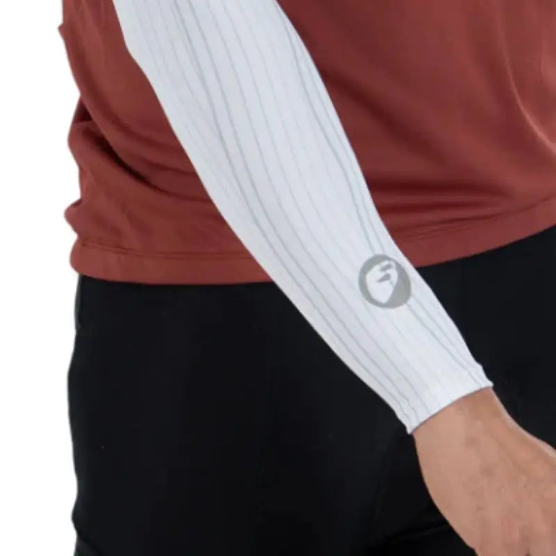 White Apace unisex arm sleeve shield featuring lightweight, breathable fabric with a snug fit for sun protection and comfort.