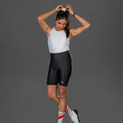 Apace Women's cycling shorts with gel padding, black, designed for comfort and performance during bike rides.
