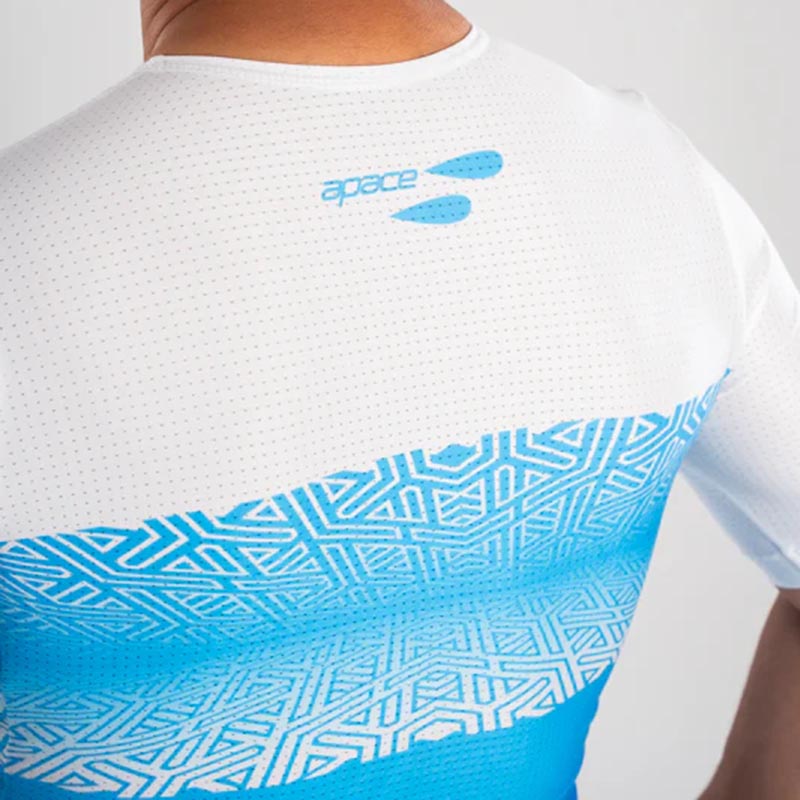 Apace Women's Cycling Race Fit Jersey in white with blue accents, featuring a fitted design and short sleeves for performance riding.