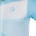 Apace Women's Relax Fit Cycling Jersey in blue with short sleeves and front zipper, designed for comfortable riding.