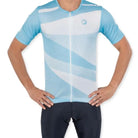 Apace Women's Relax Fit Cycling Jersey in blue, with short sleeves and a comfortable fit, designed for women cyclists.