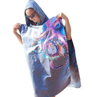 Aiden unisex lightweight microfiber hooded beach towel in blue with hood and towel fabric visible.