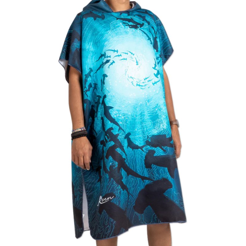 Aiden unisex microfiber hooded beach towel with gray and black geometric pattern, perfect for drying off or lounging at the beach.