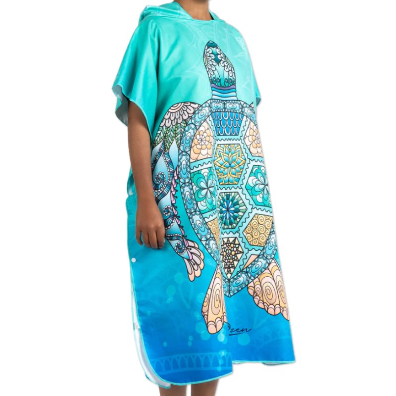 Aunisex microfiber hooded beach towel by Azen, featuring a colorful striped design, perfect for drying off and lounging at the beach.