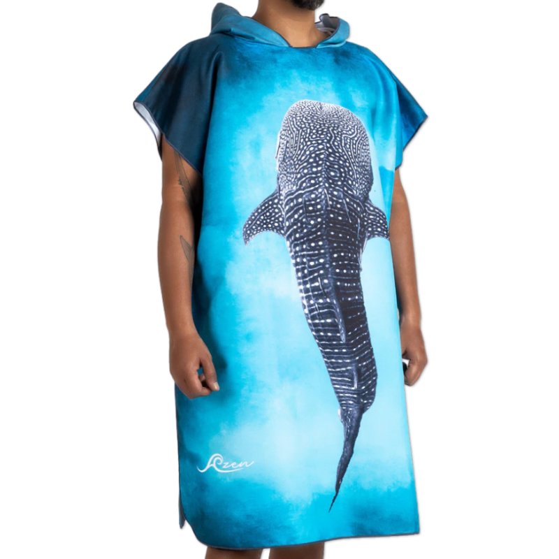 Aqua blue Azen unisex microfiber hooded beach towel spread out, showing its soft fabric and hood for versatile drying and lounging.