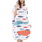 Azen unisex microfiber hooded beach towel in white, displayed spread out with hood visible, perfect for swimming and beach use.