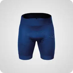 Blue cycling shorts with a sleek, form-fitting design and subtle branding on the side.