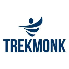 Blue trekmonk logo featuring a stylized figure in motion.