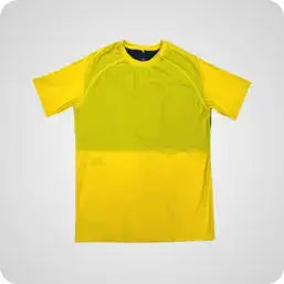 Bright yellow short-sleeved t-shirt with a lime green panel across the chest.