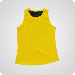 Bright yellow sleeveless tank top with a black inner lining.