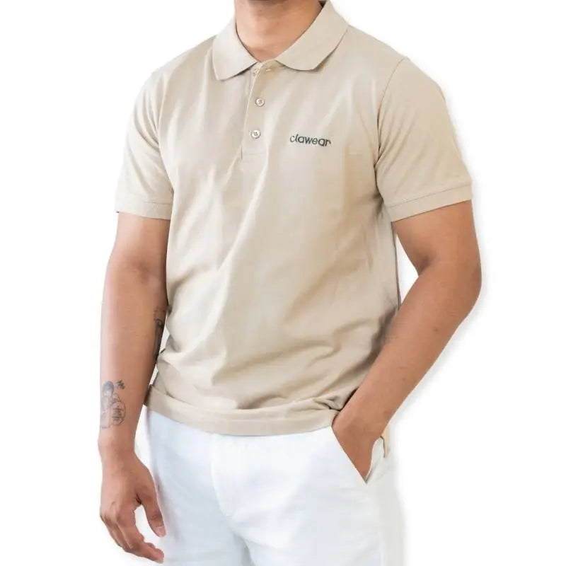 Clawear men's Bandhavgarh polo shirt with collar and short sleeves, made from comfortable fabric, displayed on a hanger.