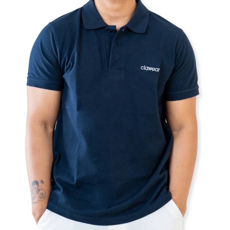Clawear men's Bandhavgarh polo T-shirt in blue, featuring a classic polo collar and short sleeves, displayed on a plain background.