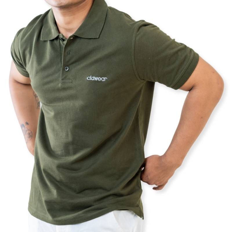 Green Clawear Bandhavgarh Polo T-shirt for men, featuring a classic polo style with a ribbed collar and short sleeves.