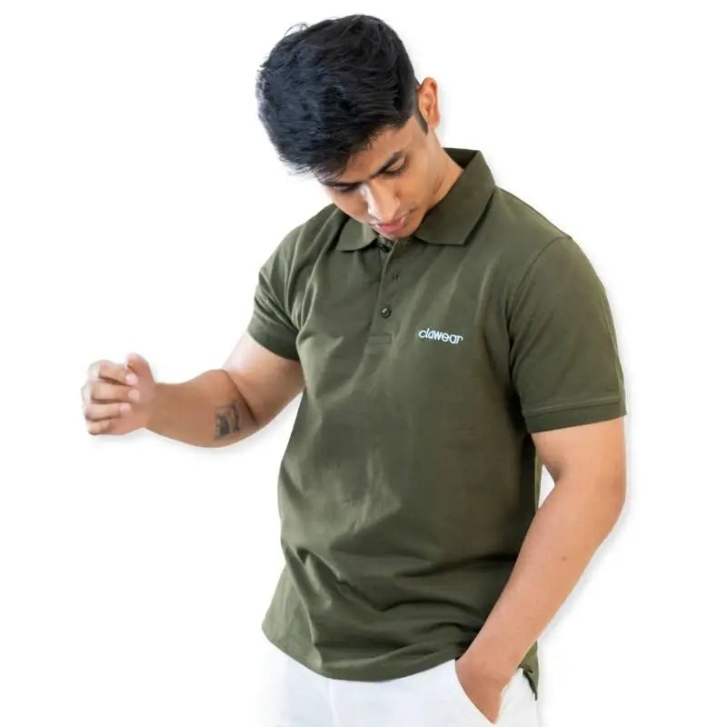 Green Clawear Bandhavgarh men's polo T-shirt with a classic collar and short sleeves, displayed flat on a white background.