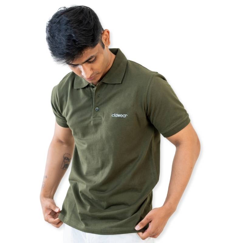 Green Clawear Bandhavgarh men's polo T-shirt with a classic collar and short sleeves, displayed flat on a white background.
