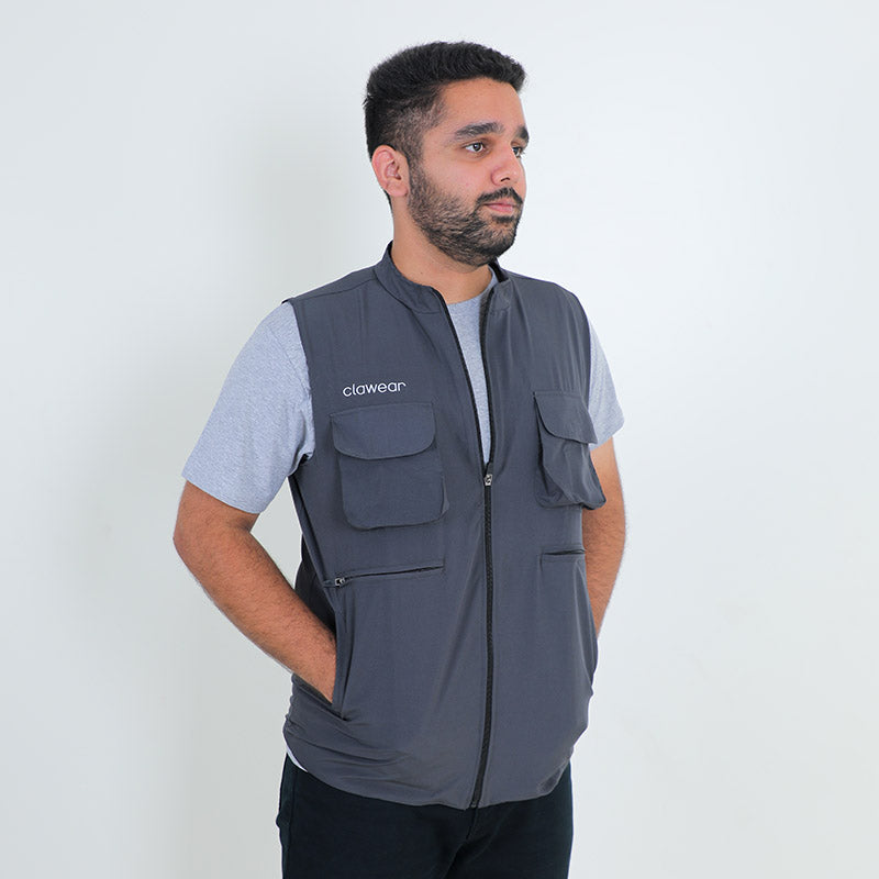 Gray Clawear Corbett 2.0 vest jacket with a sleek design, featuring a front zipper and comfortable fit for men.