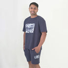 Clawear men's Hemis T-shirt in blue, featuring a casual fit with short sleeves and a round neckline, displayed on a hanger.