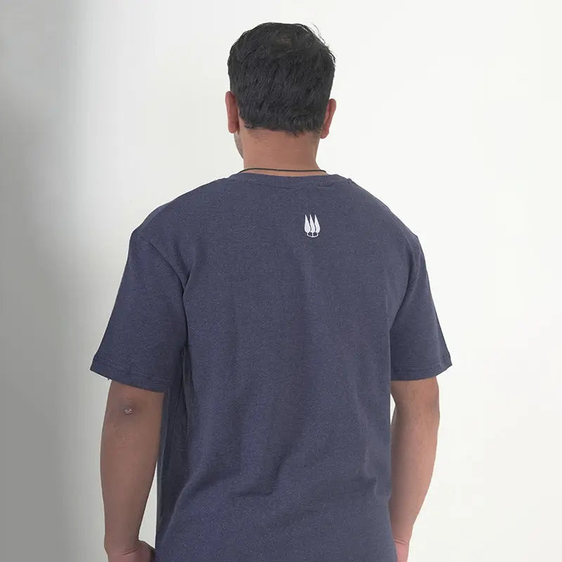 Clawear mens Hemis T-shirt in blue, casual crew neck style with short sleeves and graphic design, front view.
