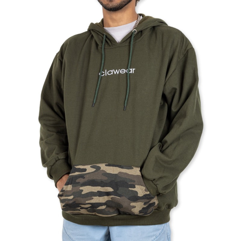 Clawear men's Himalayan hoodie in green, featuring a cozy, casual fit with a hood and front pocket.